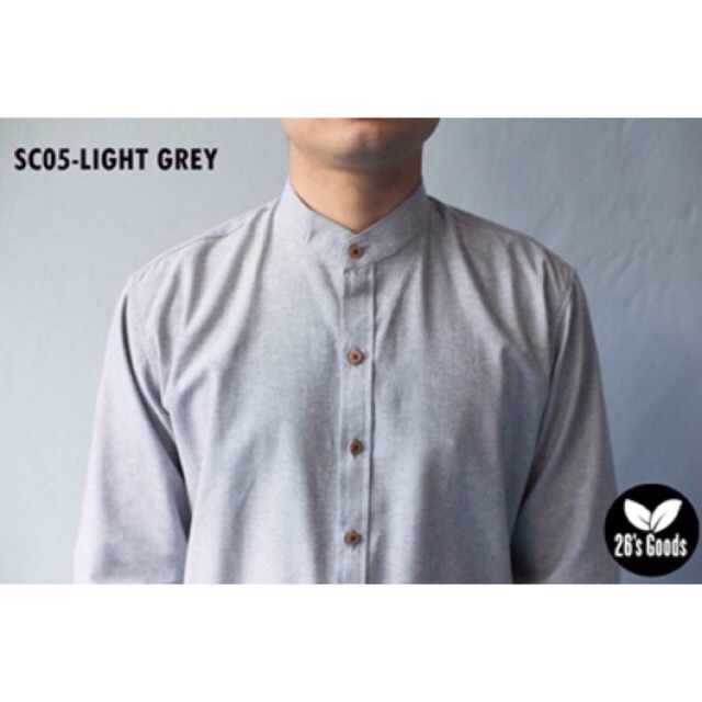 Oxford Shirt - Light Grey : เสื้อเชิ้ตคอจีนแขนยาวสีเทาอ่อน