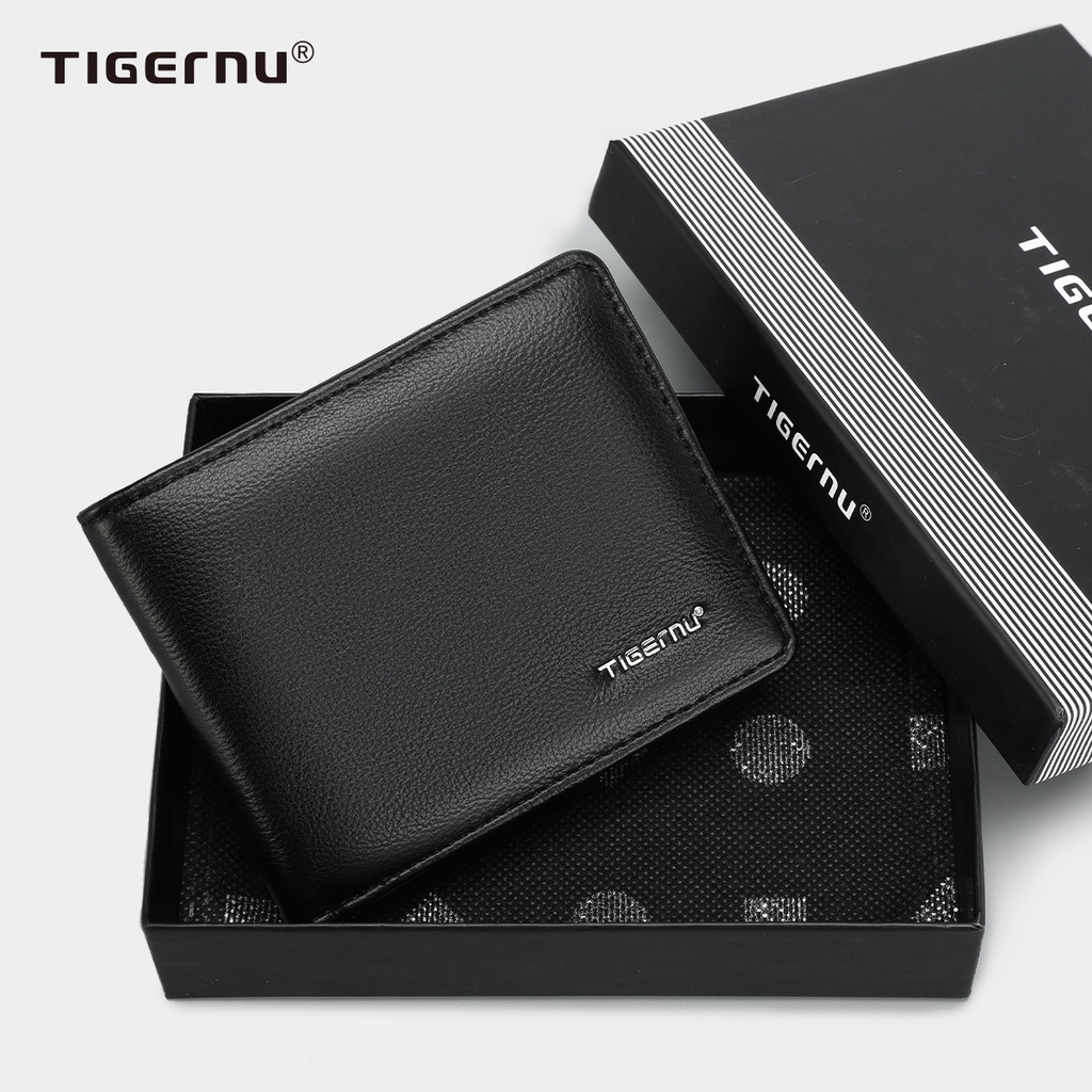 TIGERNU NEWTigernu Bifold Short Wallet Men Cardholder พร้อมกระเป๋าเหรียญ PU กระเป๋าหนังพร้อมกล่องของขวัญ 8008