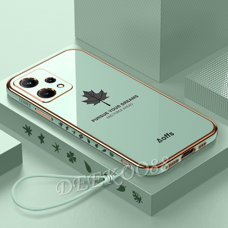 เคสโทรศัพท์มือถือ 1+ OnePlus Nord CE 2 Lite 5G Phone Cell Case Straight Electroplating Softcase Handphone Casing with Hand Strap Maple Leaf Printing Back Cover NordCE2 2Lite