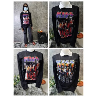 เสื้อวินเทจเสื้อวงKIss.เเขนยาวพิมพ์ลายเท่ๆ