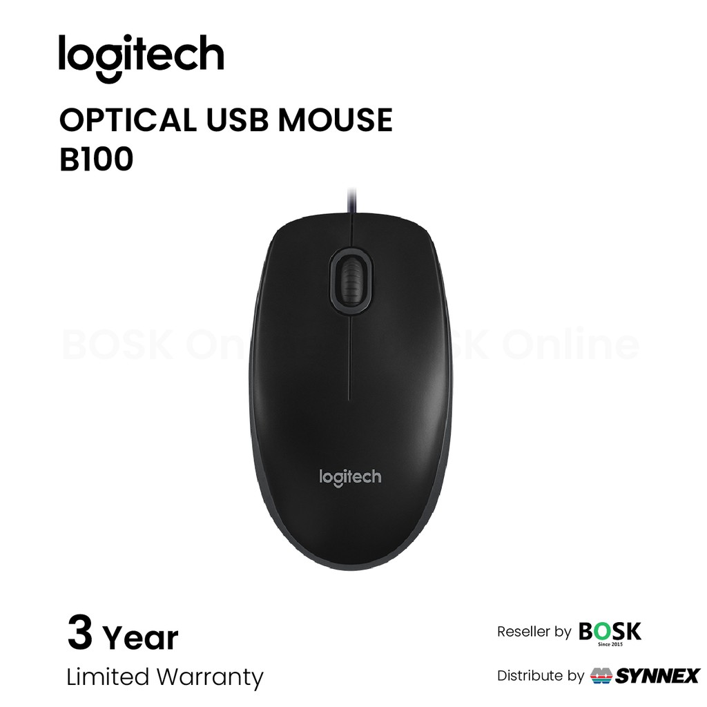Mouse (เมาส์) ยี่ห้อ Logitech รุ่น B100 OPTICAL USB MOUSE