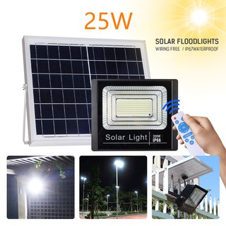 ไฟโซล่าเซลล์ สปอตไลท์ Solar LED  25W แสงสีขาว ไฟโซลาไฟอัจฉริยะไฟไร้สาย ไฟโซล่าเซลติดผนัง LED