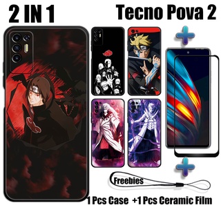 2 IN 1 เคสนารูโตะ พร้อมกระจกนิรภัย สําหรับ Tecno Pova 2 เคสโทรศัพท์ และตัวป้องกันหน้าจอเซรามิค โค้ง