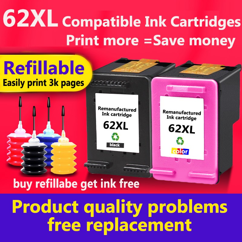 HP 62XL สีดำ HP62 หมึก HP62XL ตลับหมึกรีฟิลเข้ากันได้สำหรับ HP 5540 5542 5544 5545 5640 5642 5643 56