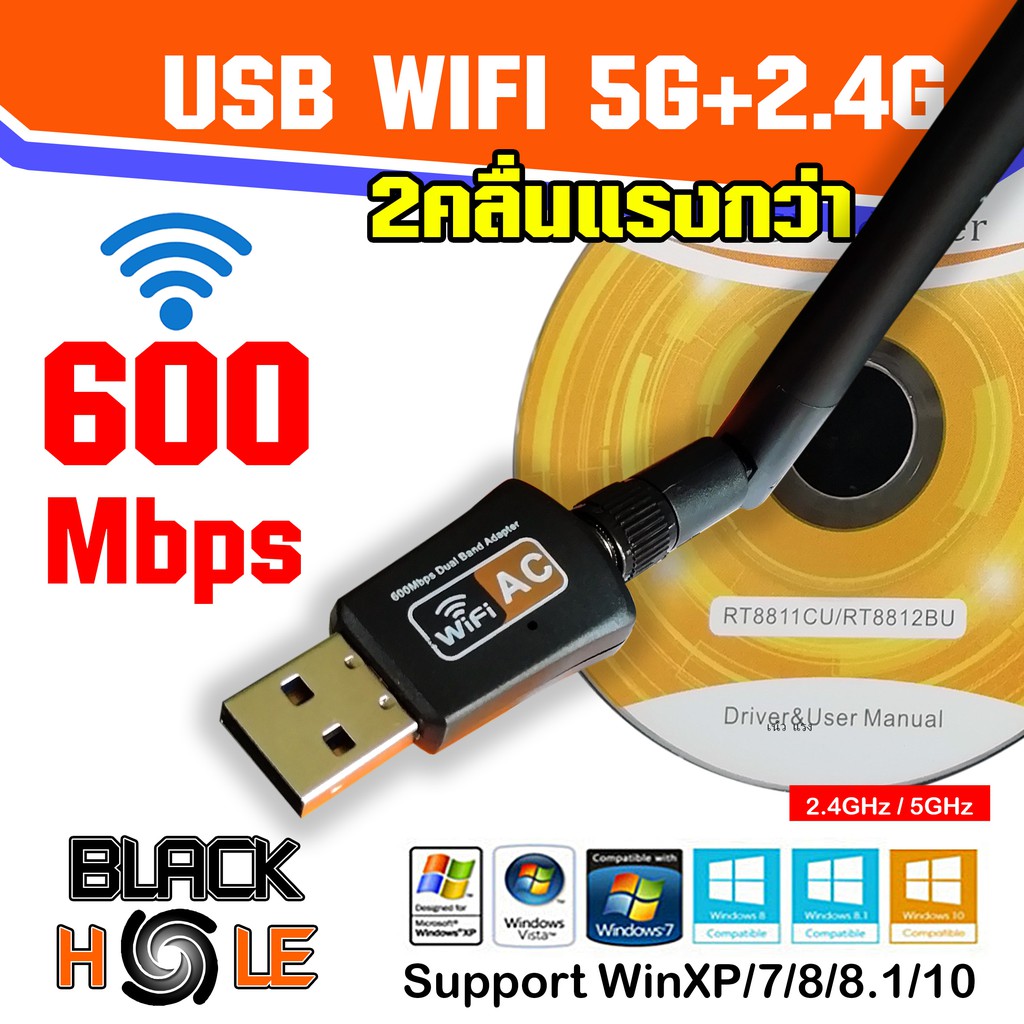 (5.0G-แดง) รับประกัน30วัน ตัวรับ WIFI USB 5.0GHz / 600Mbps รองรับคลื่นสัญญาณ2.4G +5.0G