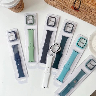 New 2 In1 สาย + เคส สําหรับ Strap for Apple Watch ซิลิโคน รุ่น series 8 7 Se 6/5/4/3/2/1 41 มม. 45 มม. 38 มม. 40 มม. 42 มม. 44 มม. , เคสนิ่ม สําหรับ Band for iWatch