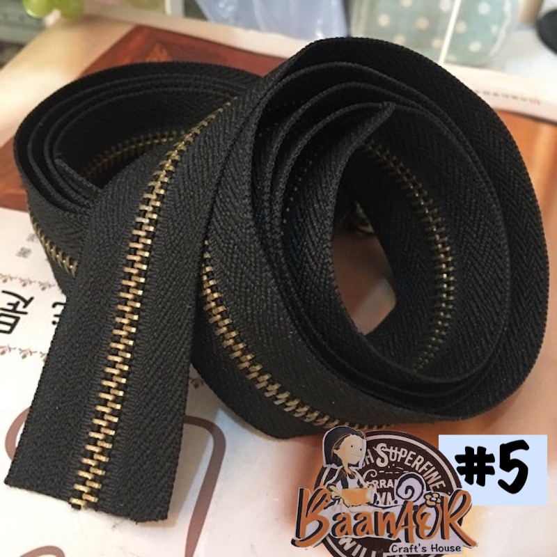 1pcs #5 Zip ซิป ซิปตัด ซิปควิลท์ ซิปฟันเหล็ก ซิปโลหะ ซิปหลา ฟันทองเหลืองรมดำ เบอร์ 5 สีดำ (ไม่มีหัวซิป)