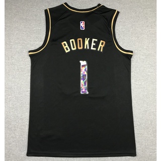 ใหม่ NBA Phoenix Suns สําหรับผู้ชาย 2022 #เสื้อกีฬาบาสเก็ตบอล ปักลาย Devin Booker ประดับเพชร มีสีดํา สีทอง จํานวน 1 ชิ้น