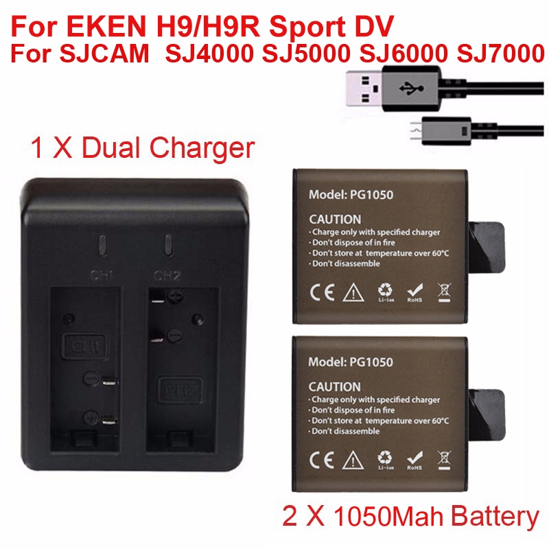 4Pcs 1050mAh Action Camera Battery with Charger For EKEN H9 H9R H3R H8PRO H8R pro For SJCAM SJ4000 S