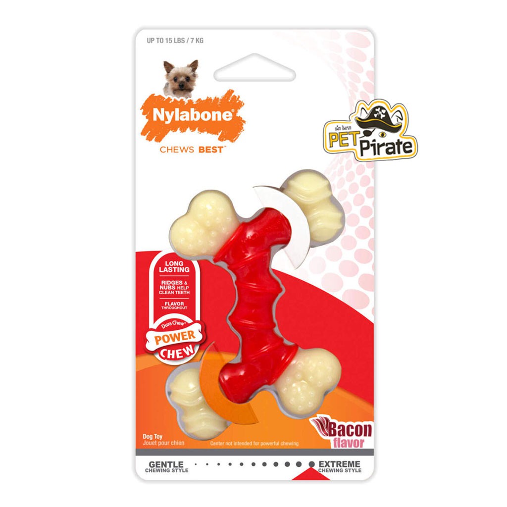 Nylabone ของเล่นกัดแทะขัดฟันสำหรับสุนัข กระดูกไขว้ 4 หัว รสเบคอน สำหรับสุนัขสายแทะ ที่รักการแทะกัน ทำจากวัสดุไนล่อน
