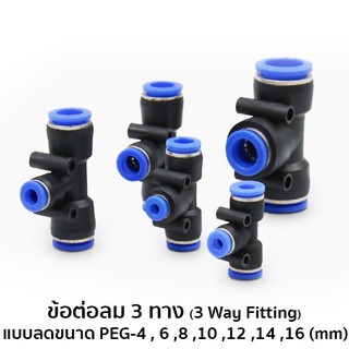 ข้อต่อลม 3 ทาง (3 Way Fitting) ลดขนาด  ขนาด PEG-4 , 6 ,8 ,10 ,12 ,14 ,16 (mm) #6021-8