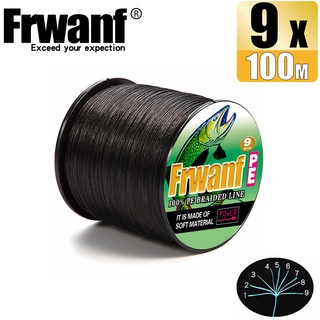 Frwanf สายเอ็นตกปลา PE แบบถัก สีดํา 100 เมตร 9 เส้น