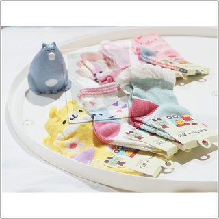 RINLIN ถุงเท้าเด็ก ผู้หญิง 6คู่ แฟชั่น ครึ่งแข้ง สีชมพู พาสเทล กันลื่น Girl Sport Baby Pink Pastel Sock น่ารัก หมี หัวใจ