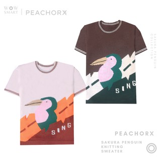 PEACHORXเสื้อไหมพรมสเกาหลีลายซากุระเพนกวิ้น Sakura Penguin Knitting Sweater เสื้อกันหนาวไหมพรมคริสต์มาสเสื้อคริสมาส