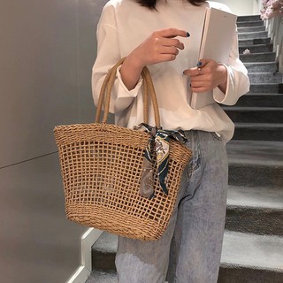 Salenerd กระเป๋าสานเกาหลี Grid Tote กระเป๋าถือ F013