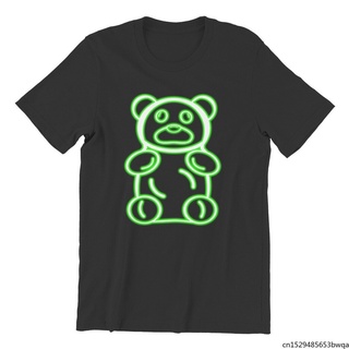 เสื้อยืดผู้ชายสีเขียวนีออน Gummy Bear สีดํา