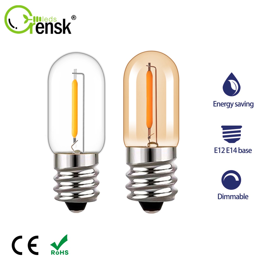 E12 E14 Filament T16 0.6W Edison หลอดไฟ LED หรี่แสงได้ 2200K แสงขาวอบอุ่น 220V สําหรับบ้าน