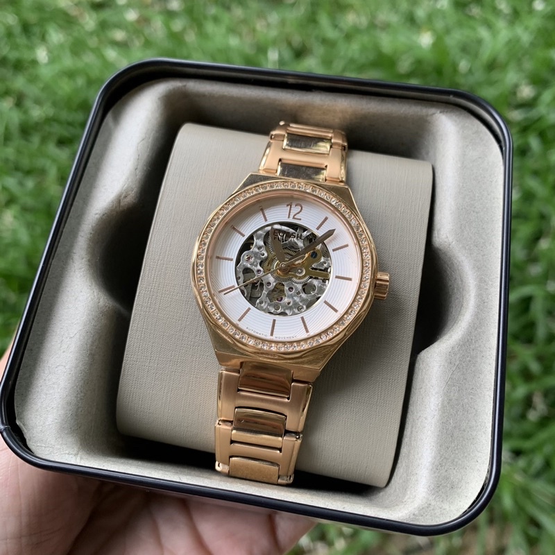 [[พร้อมส่ง📦แท้💯%]] Fossil bq3781 Eevie Automatic Rose Gold-Tone Stainless Steel Watch หน้าปัด 36 มม