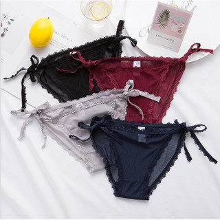 สินค้าพร้อมส่างจากไทย💥LoveIs Bra💥 (N341)  กางเกงในผ้าลื่นญี่ปุ่น ขอบลูกไม้ ผูกข้าง เซ็กซี่ น่ารัก สำหรับผู้หญิง