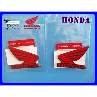 HONDA WING (80 mm.) STICKER "RED" "GENUINE PARTS"  // สติ๊กเกอร์โลโก้ฮอนด้า ของแท้ สีแดง ตัดขอบดำ ขนาด 80 มม.