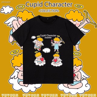 Pure cotton✸Angel Cupid tide แขนสั้นเสื้อยืด ins ยุโรปและอเมริกา street แฟชั่นคู่เสื้อธรรมดาผู้ชายและผู้หญิงหลวมลมขี้เกี