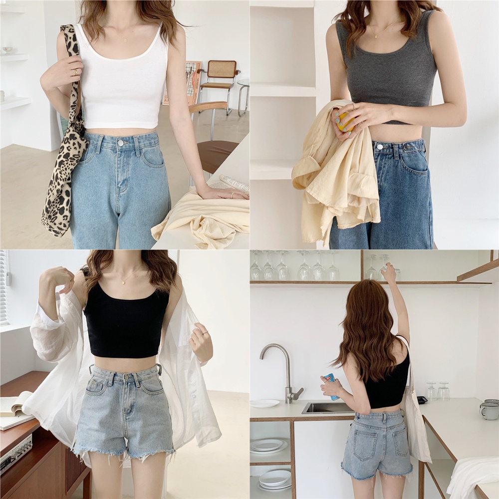 ส่งไว สต็อกไทย เสื้อกล้ามทรงสั้น 3 สีพื้น ไม่มีกรีน ผ้าคอตตอนยืด