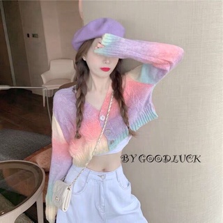 เสื้อครอป คลุมแขนยาวสีเรนโบว์ แบบซูจี Blackpink ใส่สุดฮิตต