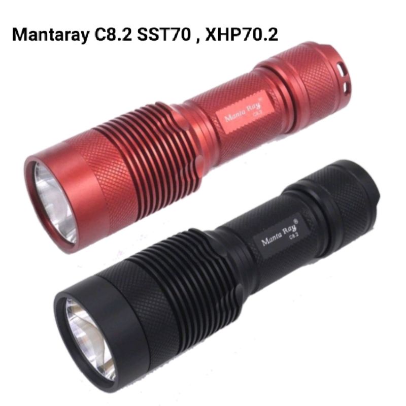 ไฟฉาย mantaray C8.2 หลอด SST70 และ xhp70.2 สีแดง และ สีดำ