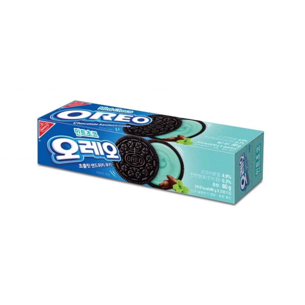 ขนมคุกกี้สอดไส้ครีมมิ้นท์ช็อคโกแลต oreo mint choco sandwich cookies 100g 오레오 민트초코
