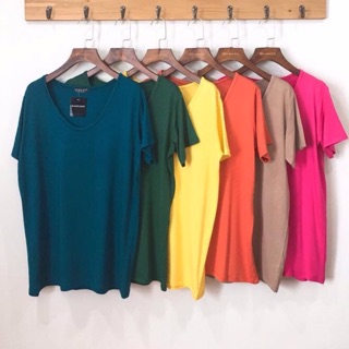 เสื้อยืดคอยูสีเหลือง ผ้าเรยอน