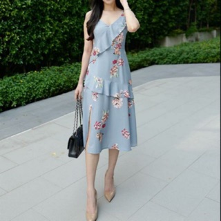 Floral Print Dress Size L เดรสปริ๊นท์ลายดอกไม้ลื่นนิ่ม ใส่สวยมาก