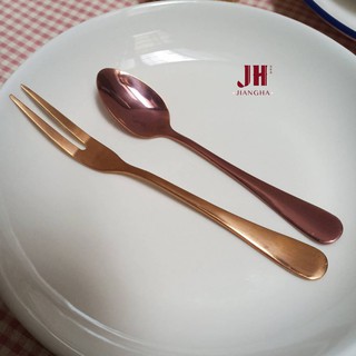 ส้อมผลไม้+ช้อนกาแฟมี2สีสีทอง-พิงค์โกล