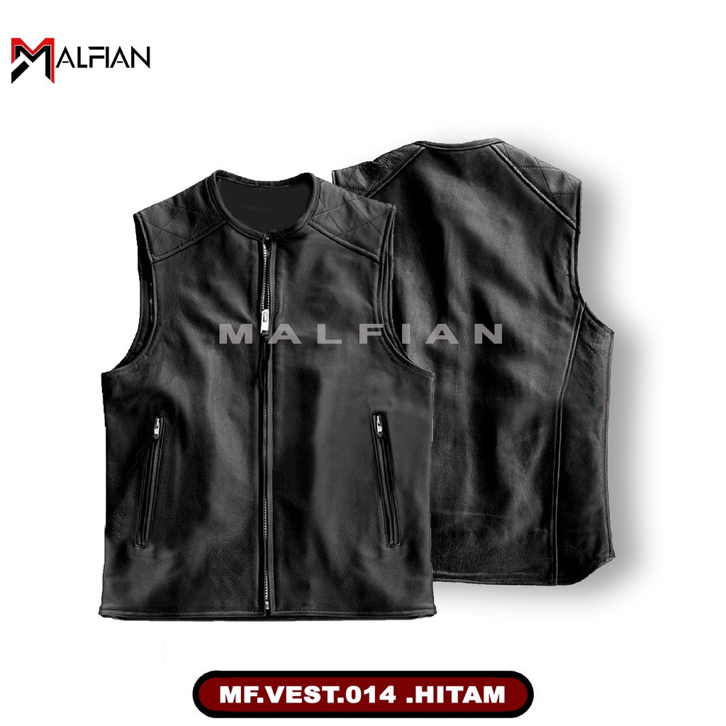 เสื้อกั๊กหนังผู้ชาย Biker Vest เสื้อกั๊กหนังสังเคราะห์ Mens Motorcycle Vest MF.VEST.014