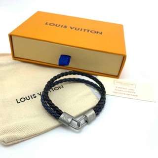 LOUIS VUITTON BRAIDLOCK LEATHER BRACELET กำไลข้อมือหนังแท้ สร้อยข้อมือแฟชั่น แบรนด์เนม หลุยส์วิตตอง ถักสีดำ