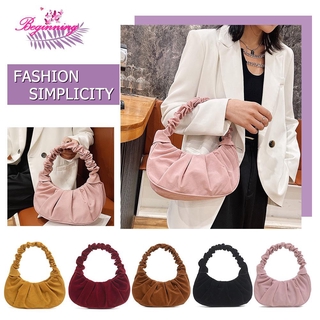 **beginning**Exquisite Women Suede Shoulder Top-handle Bag Dumpling Pleated Solid Handbags***