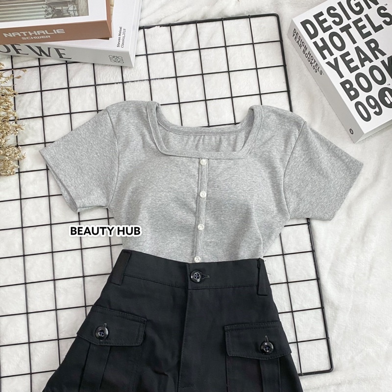 [#002] เสื้อครอป แขนสั้น แต่งกระดุมหน้า สวยเก๋ น่ารัก❤️ - รูปที่ 5