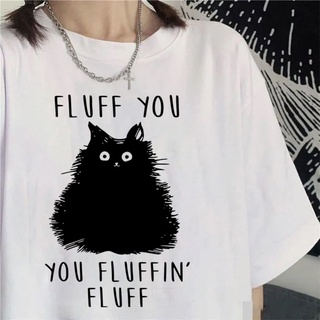 เสื้ เสื้อยืดแขนสั้น พิมพ์ลายกราฟฟิคแมวตลก LYZH Fluff You You แฟชั่นฤดูร้อน สไตล์ฮาราจูกุS-5XL