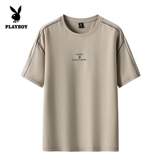 Playboy เสื้อยืดแขนสั้นลําลอง ผ้าฝ้ายแท้ เข้ากับทุกการแต่งกาย แฟชั่นฤดูร้อน สําหรับผู้ชาย