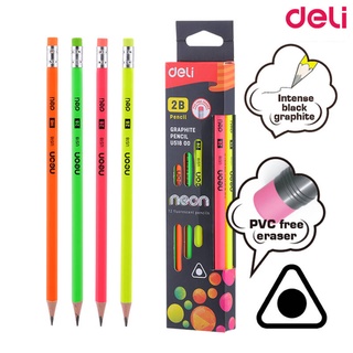 Deli ดินสอไม้ NEON 2B U51800 (กล่อง 12 แท่ง)