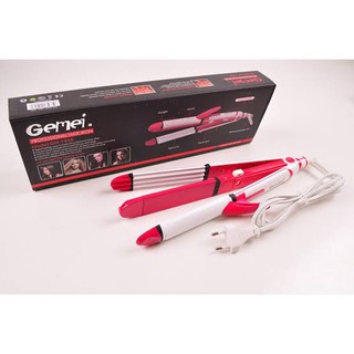 Gemei เครื่องหนีบผม 3 in 1 หนีบผมตรง หยัก และม้วน ปรับ 3 ระดับ แผ่นเซรามิก GM-1958 ร้อนเร็ว 30 วัตต์ 230C - สีชมพู