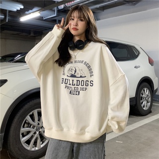 2022 New Design Sense Letters Printed Round Neck Sweater Womens Loose Korean Oversize Long-Sleeved Couple Sweater เสอื้ ไหมพรม