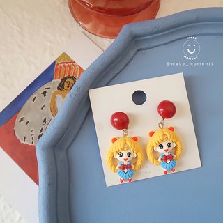 ต่างหูเซเลอร์มูน (Sailor Moon) เงินแท้ ต่างหูน่ารัก ต่างหูhandmade