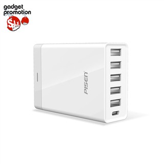 Pisen หัวชาร์จ 5 ช่อง USB 1 ช่อง USB type-C (White)