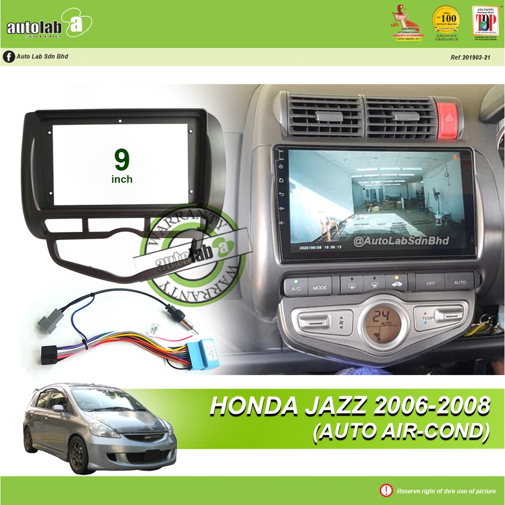 เคสเครื่องเล่น Android 9 นิ้ว Honda Jazz 2006-2008 (เครื่องปรับอากาศอัตโนมัติ) พร้อมซ็อกเก็ต Honda CB-126 และเสาอากาศเข้าร่วม