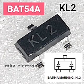 (10ตัว) BAT54A , Marking KL2 , SMD Schottky Diode 30V 0.2A SOT-23 (รหัสสินค้า M02742)