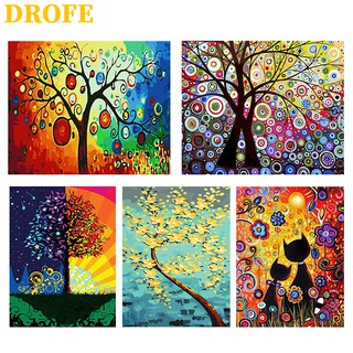 DROFE 【ขนาด : 50X40 ซม】~ ต้นไม้นามธรรม ~ พร้อมส่งภาพระบายสีตามตัวเลขของขวัญDIY/ paint by number / บ้านตกแต่ง / ตามหมายเลข / ภาพวาด DIY/ จิตรกรรมดิจิทัล / การวาดภาพดิจิทัล