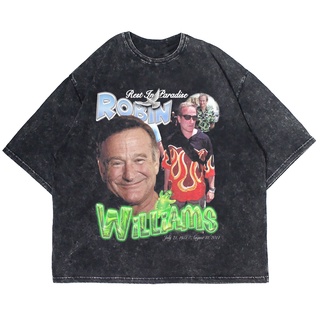 เสื้อยืดผ้าฝ้ายพิมพ์ลายเสื้อยืด ลาย ROBIN WILLIAMS ขนาดใหญ่ (เสื้อยืดซักได้)