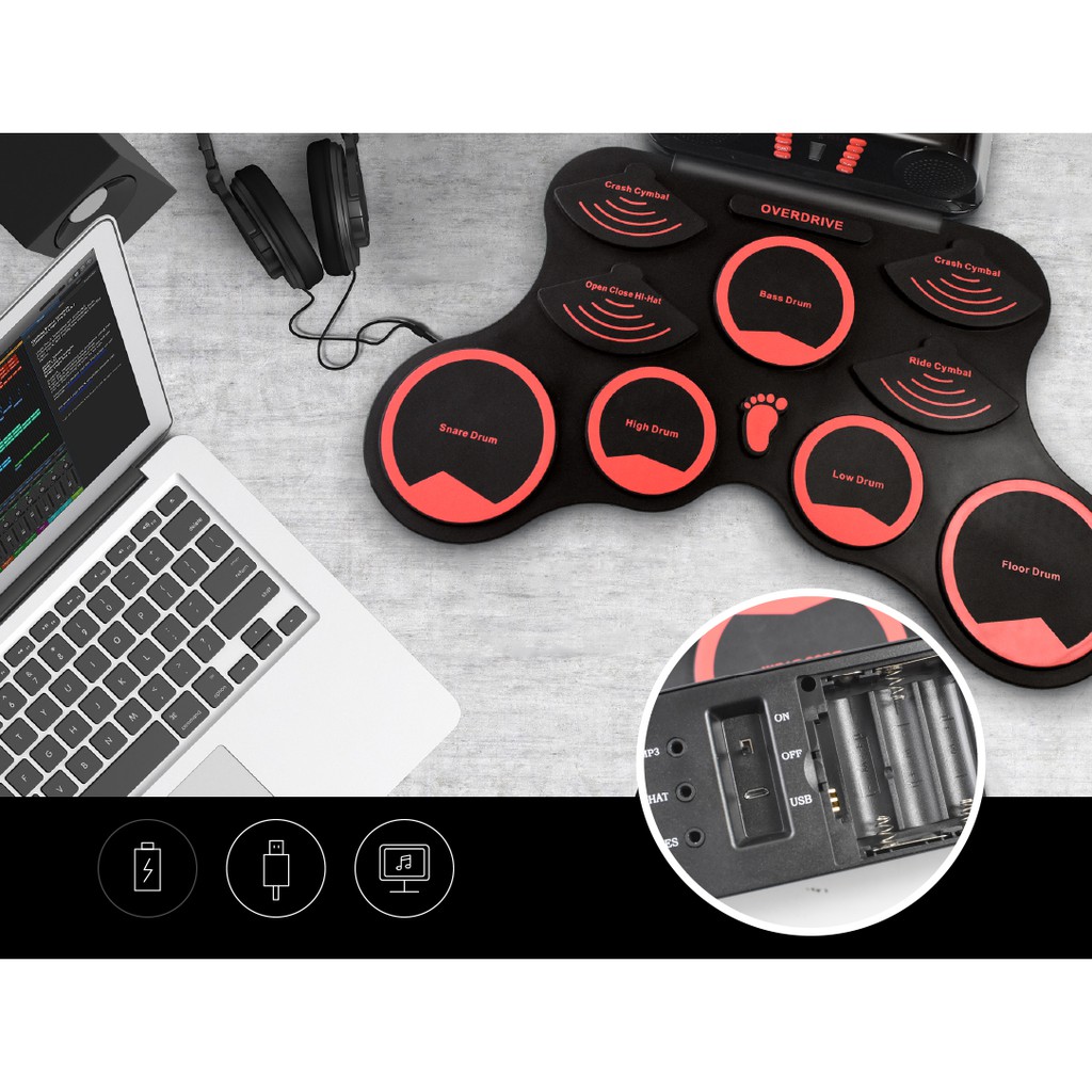 ﻿กลองไฟฟ้า Electric Drum Pad Kit Digital Drum มีแบตเตอรี่ และ ลำโพงในตัว ELECTRONIC DRUM