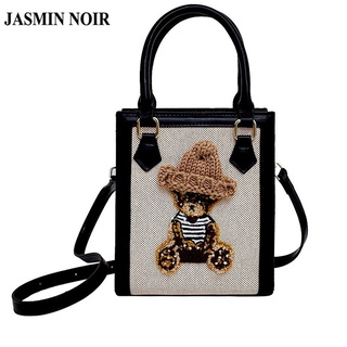 Jasmin Noir กระเป๋าถือ ผ้าแคนวาส ลายหมีน่ารัก สําหรับผู้หญิง