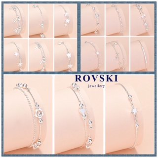 Rovski พร้อมส่ง สร้อยข้อมือโซ่ ชุบเงิน ประดับลูกปัดกลม รูปใบโคลเวอร์ ดาว เขากวาง สร้างสรรค์ เครื่องประดับแฟชั่นเกาหลี